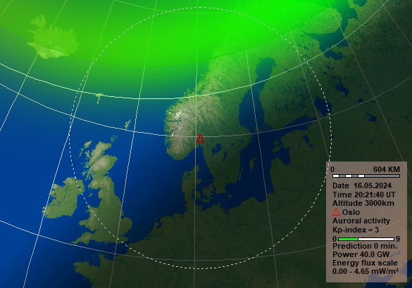 Nowcast Polarlicht Vorhersage für Oslo. Quelle: Norwegisches Zentrum für Weltraummeteorologie (NOSWE)