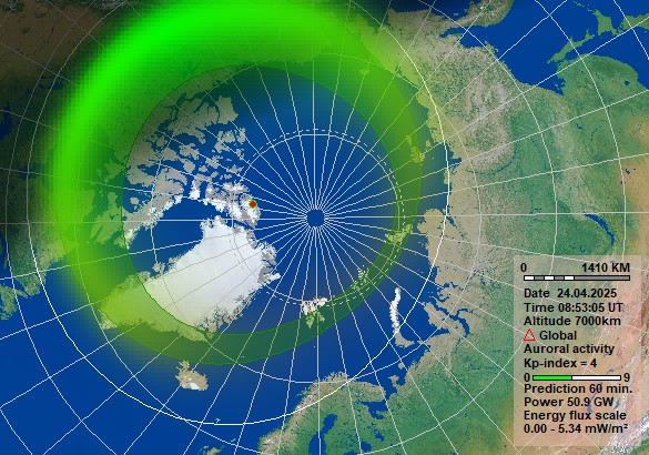 Nordlyset akkurat nå og tre dager frem i tid 1