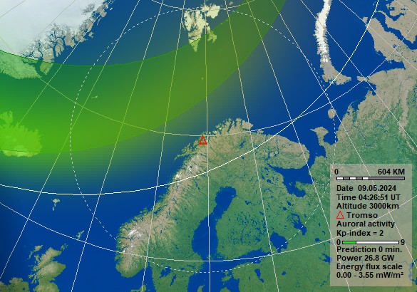 Polarlicht Vorhersage für Tromsø. Quelle: Norwegisches Zentrum für Weltraummeteorologie (NOSWE)